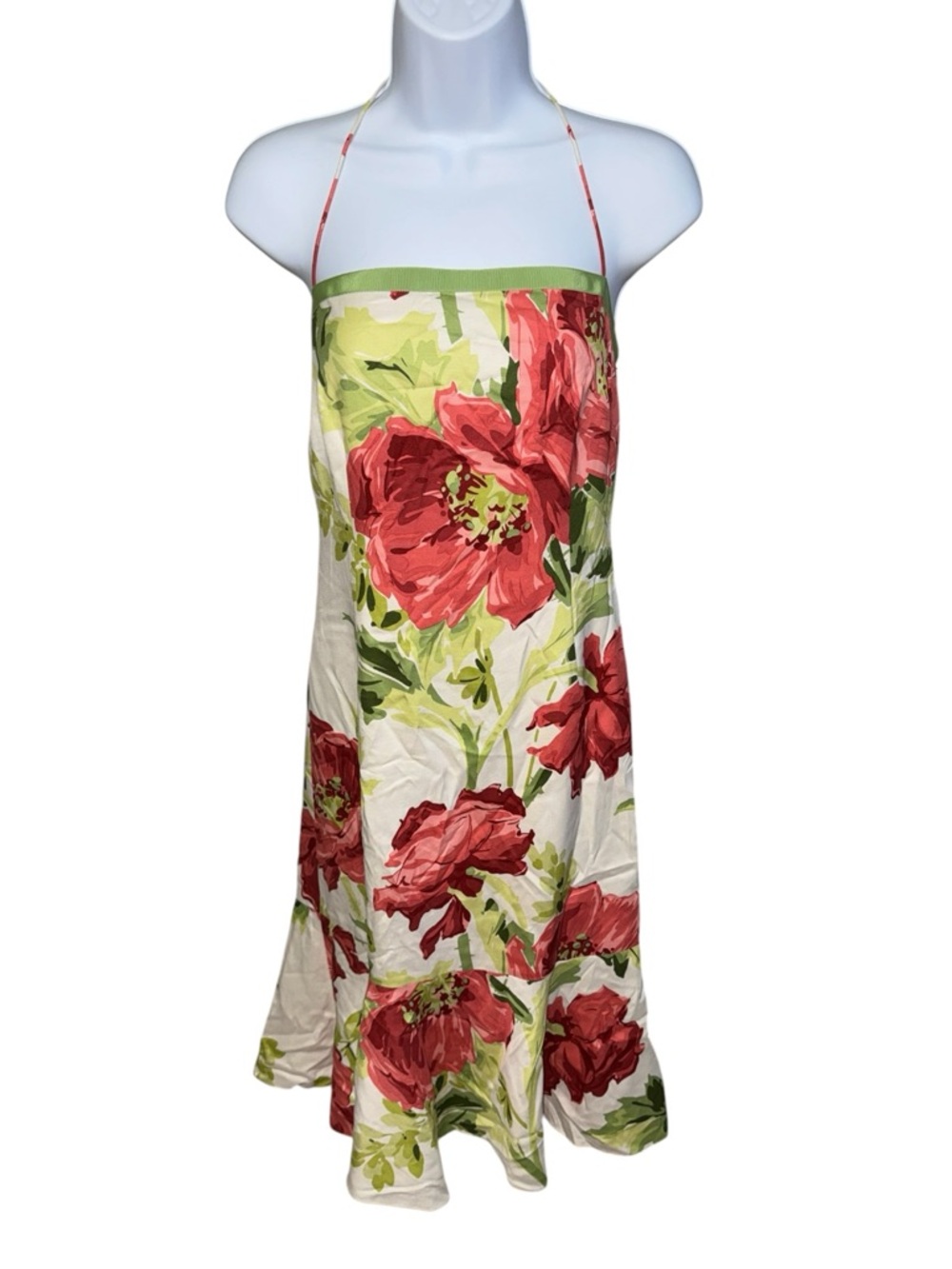 Women’s Ann Taylor 100% Silk Cream/Floral Spaghetti Strap Dress - 8
